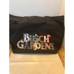 Vintage 90s Busch Gardens- Black Embroidered Nylon Tote Bag Zip Top Pockets
